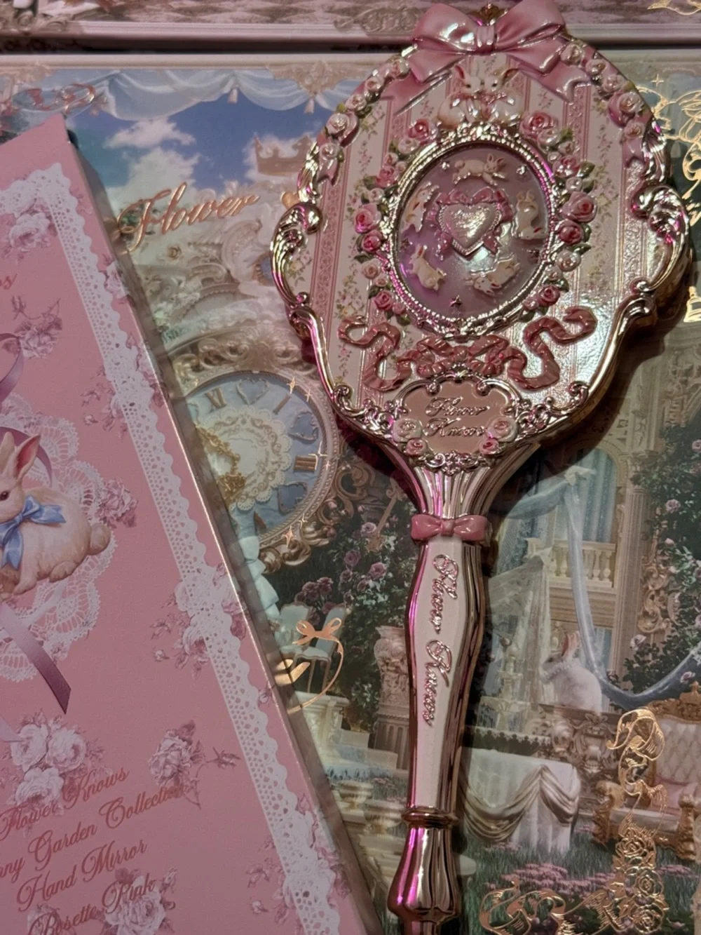 Flower Knows Bunny Pink Decorative Hand Mirror